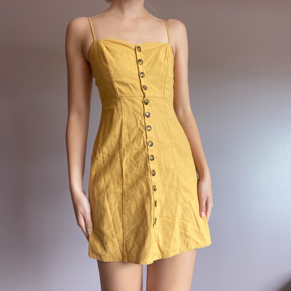 yellow button down mini dress sundress